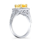 2.20 Ct. Canary Oval Cut Dual Halo Diamond Ring SI1,FY GIA