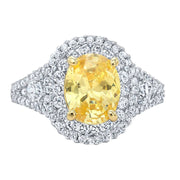 2.20 Ct. Canary Oval Cut Dual Halo Diamond Ring SI1,FY GIA
