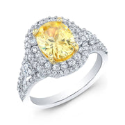 2.20 Ct. Canary Oval Cut Dual Halo Diamond Ring SI1,FY GIA