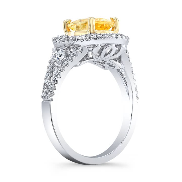 Yellow oval cut double halo diamond ring side profile