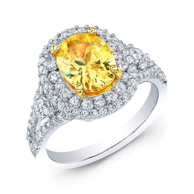 2.60 Ct. Canary Yellow Oval Cut Double Halo Diamond Ring VVS1 GIA Certified