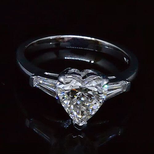 3 Stone Heart Shape & Baguette Diamond Ring