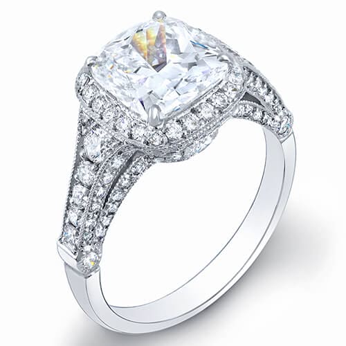 Pave halo cushion cut diamond ring