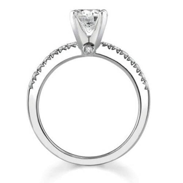 Asscher cut diamond ring set french pave profile view