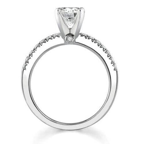 Asscher cut diamond ring set w french pave side profile