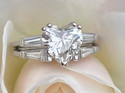 1.80 Ct. 3 Stone Heart Shape & Baguette Diamond Ring H Color VS1 GIA Certified