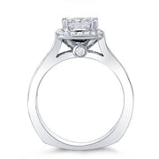 Halo Princess Cut Diamond Ring with Channel Set Side Profile