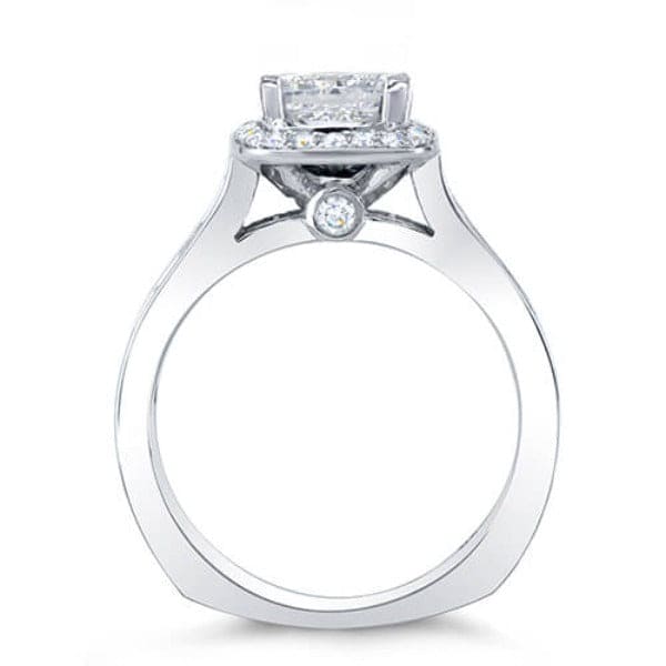 Asscher halo engagement ring with accents side profile