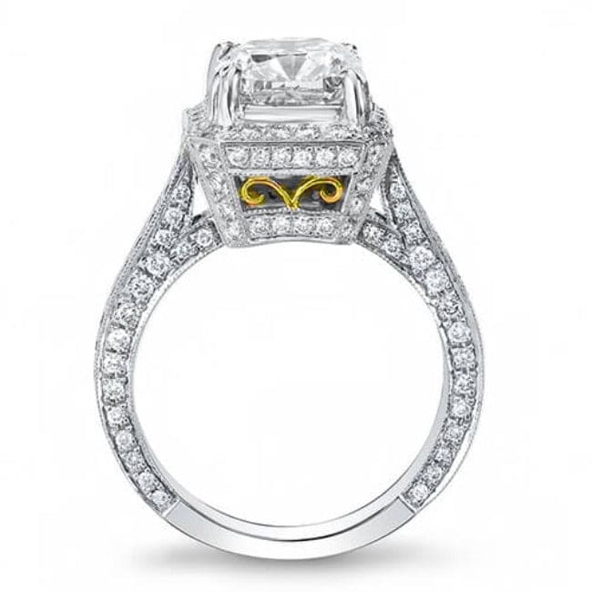 Princess cut halo pave engagement ring side profile two tone