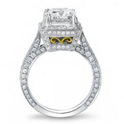 Princess Cut Halo Pave Engagement Ring Side Profile Two Tone