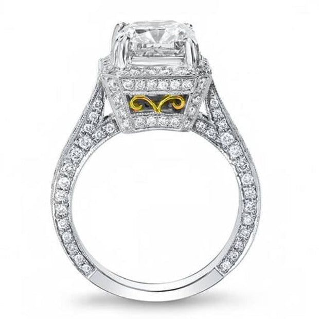 Princess Cut Halo Pave Engagement Ring Side Profile Two Tone