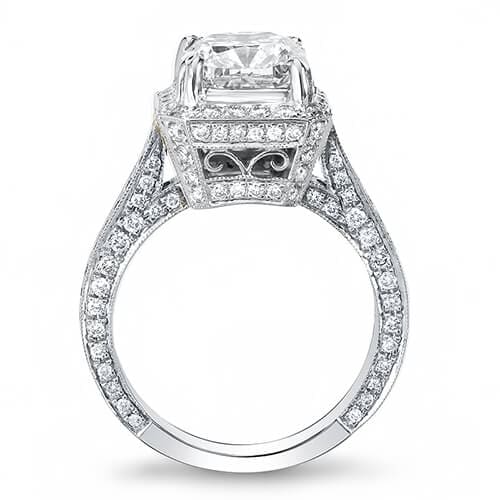 Princess halo pave engagement ring side profile
