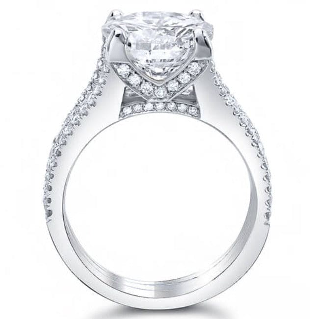 Split shank 3 row pave engagement ring side profile
