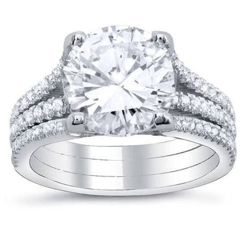 Split Shank 3 Row Pave Engagement Ring Front View