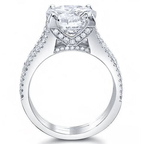 3.26 Ct.  Princess Cut Diamond Engagement Ring w/ Round Pave F,VS2 GIA