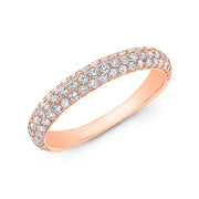 3 Rows Round Cut Pave Diamond Ring Wedding Band rose gold