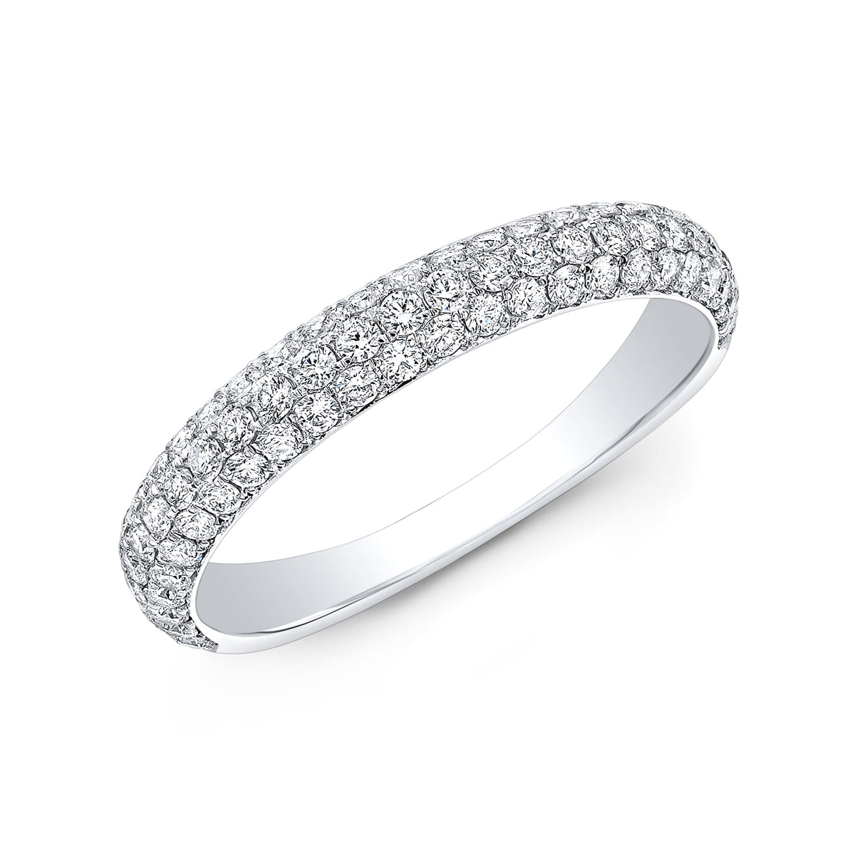 3 rows round cut pave diamond ring wedding band white gold