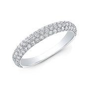 3 Rows Round Cut Pave Diamond Ring Wedding Band white gold