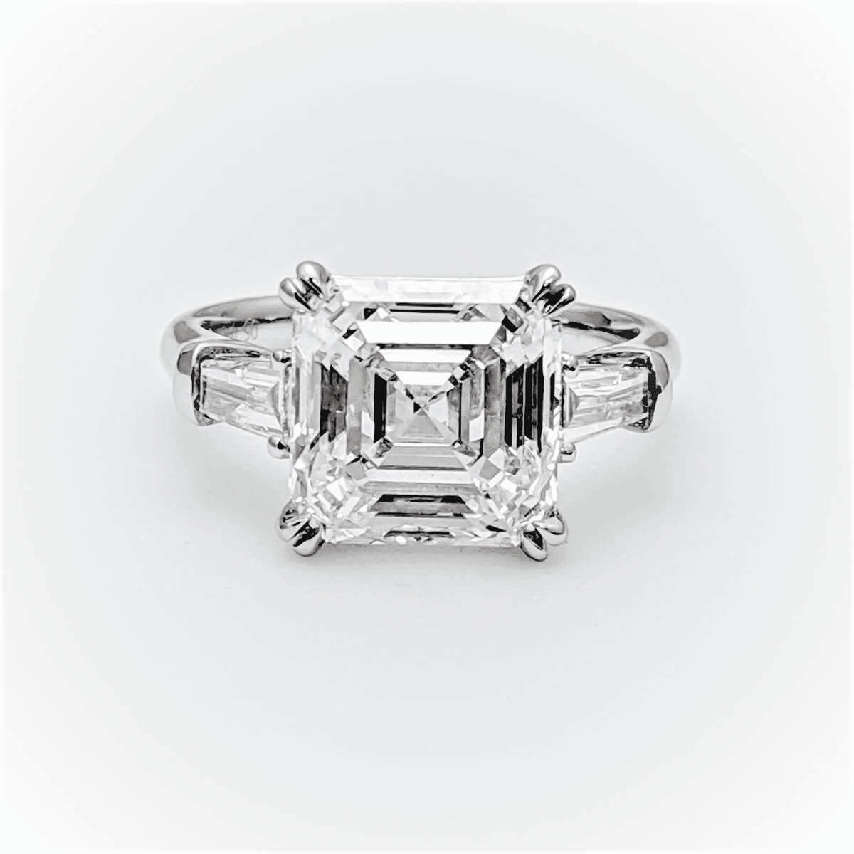 3 stone asscher cut engagement ring
