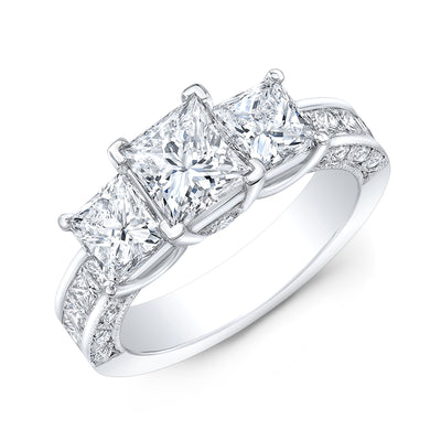 Princess Cut 3Stone Engagement Ring with Accents