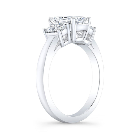 3 Stone Elongated Radiant Cut Engagement Ring Side Profile