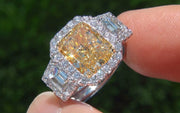 Halo Canary Fancy Yellow Radiant Cut Diamond Ring 