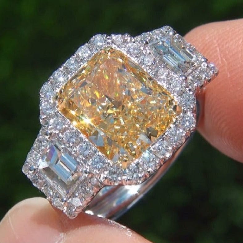 Halo canary fancy yellow radiant cut split shank diamond engagement ring