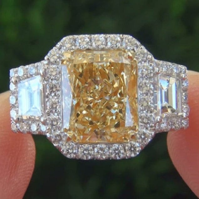 Halo canary fancy yellow radiant cut split shank diamond engagement ring