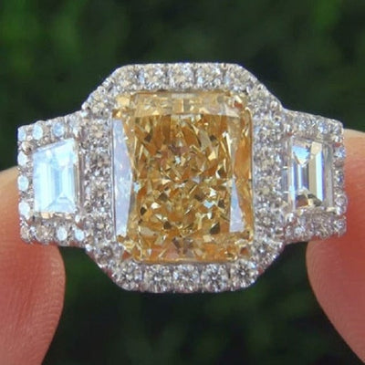 Halo Canary Fancy Yellow Radiant Cut Split Shank Diamond Engagement Ring