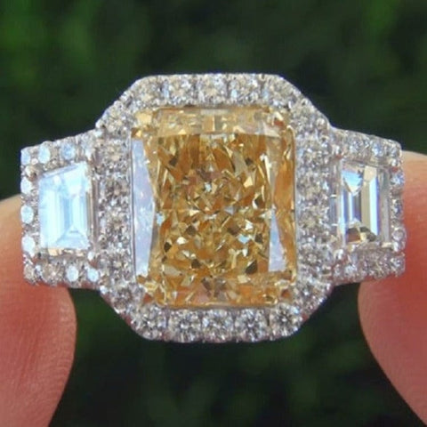 Yellow Radiant Cut Split Shank Engagement Ring front view
