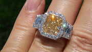 3.20 Ct. Halo Canary Fancy Yellow Radiant Cut Engagement Ring VS1 GIA Certified