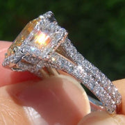 Halo Canary Fancy Yellow Radiant Cut Split Shank Diamond Engagement Ring