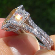 Halo Canary Fancy Yellow Radiant Cut Split Shank Diamond Engagement Ring