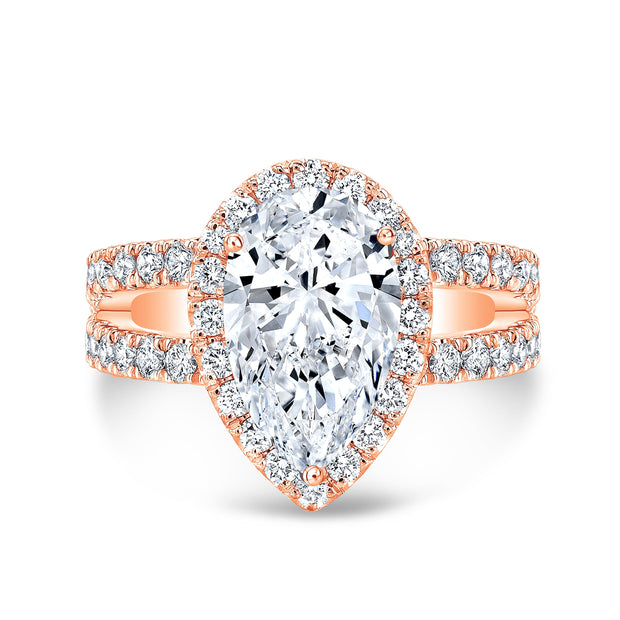 Pear Halo Engagement Ring Split Shank in rose gold