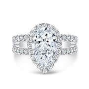 Pear Halo Engagement Ring Split Shank Front View