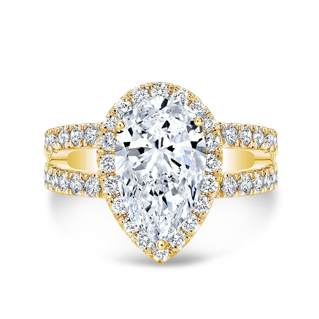Pear Halo Engagement Ring Split Shank in Yellow Gold