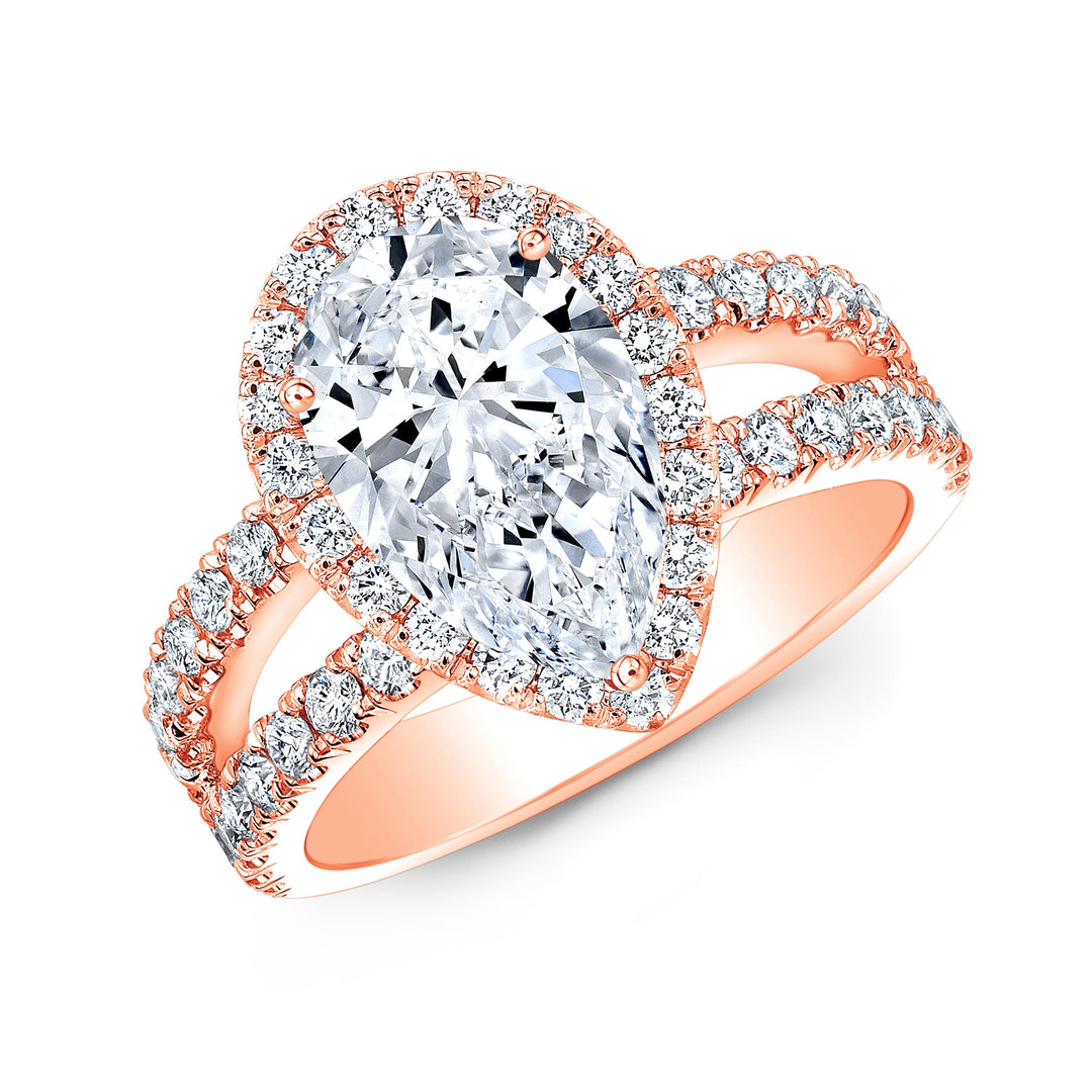 3.90 Ct. Pear Cut Split Shank Diamond Engagement Ring H Color VS2 GIA Certified