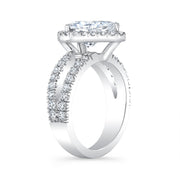 Halo Pear Cut Tear Drop Split Shank Diamond Engagement Ring side view