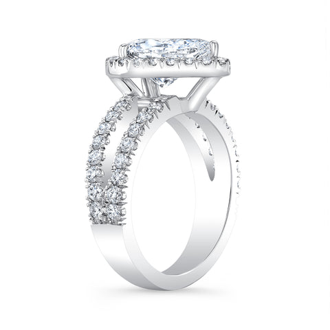  Halo Pear Cut Tear Drop Split Shank Diamond Ring side view