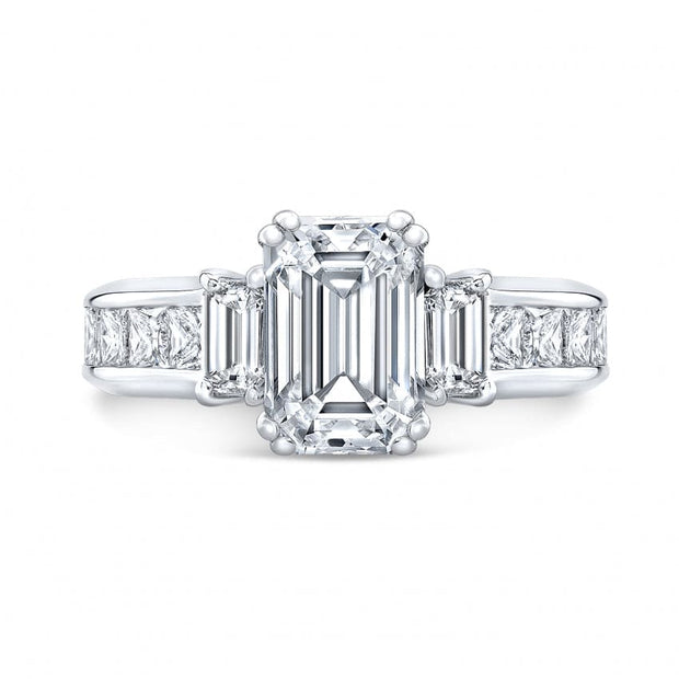 2.00 Ct. Emerald Cut 3 Stone Diamond Engagement Ring F Color VS1 GIA Certified