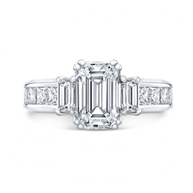 1.90 Ct. Emerald Cut 3 Stone Engagement Ring with Accents I Color VS1 GIA Certified
