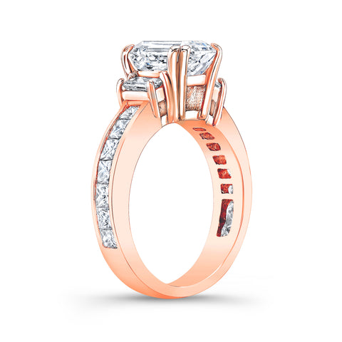 2.60 Ct. Emerald, Princess, & Baguette Diamond Ring H Color VS1 GIA Certified