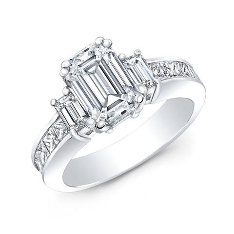 1.90 Ct. Emerald Cut 3 Stone Engagement Ring with Accents I Color VS1 GIA Certified