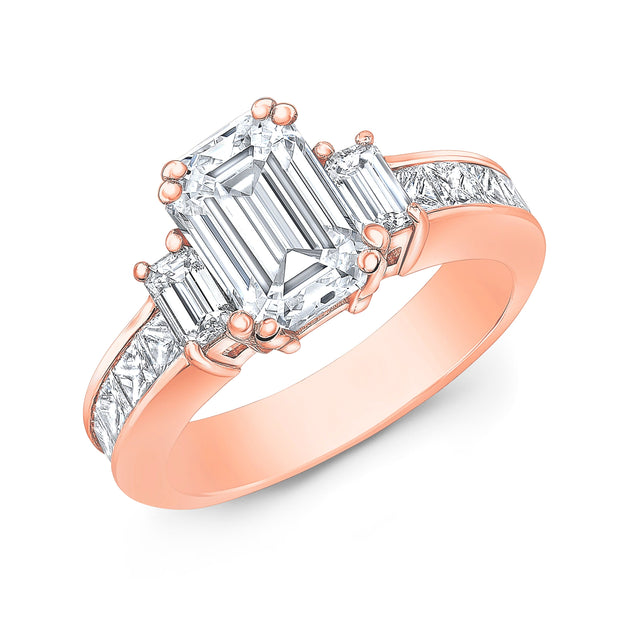 Emerald Cut 3 Stone Diamond Engagement Ring Rose Gold