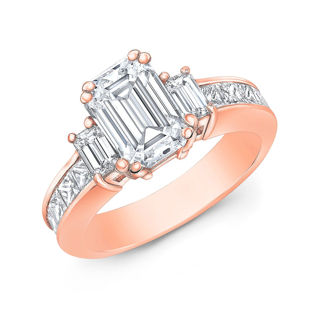 Emerald Cut 3 Stone Engagement Ring Rose Gold