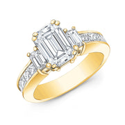 Emerald Cut 3 Stone Engagement Ring Yellow Gold