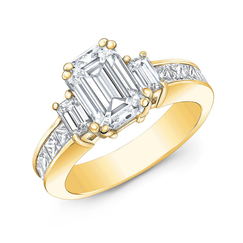 Emerald Cut 3 Stone Diamond Engagement Ring yellow