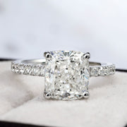 3.10 Ct. Cushion Cut Solitaire Engagement Ring w Accents H Color VS2 GIA Certified