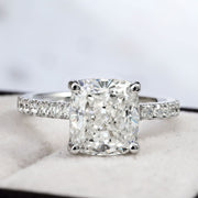 2.60 Ct. Cushion Cut Solitaire Engagement Ring w Accents G Color VS1 GIA Certified