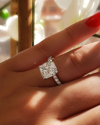 Cushion Cut Engagement Ring on Hand